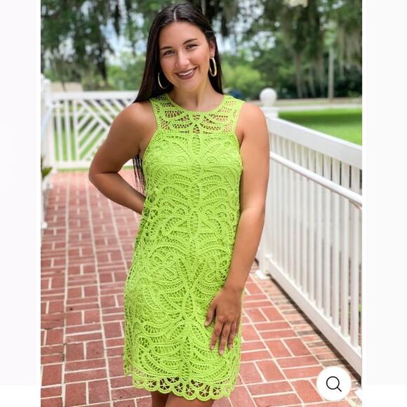 Lilly Pulitzer Siesta Shift Dress Sz 10 Matcha Green Knit Battenburg Lace NWT - Picture 3 of 16